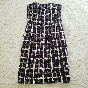 Express Design Studio Black White Abstract Print Strapless A-Line Dress